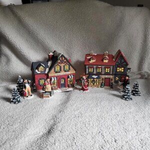 Mervyn’s Village Square Christmas Thomas Fish Shoppe & Watchmaker plus figurines
